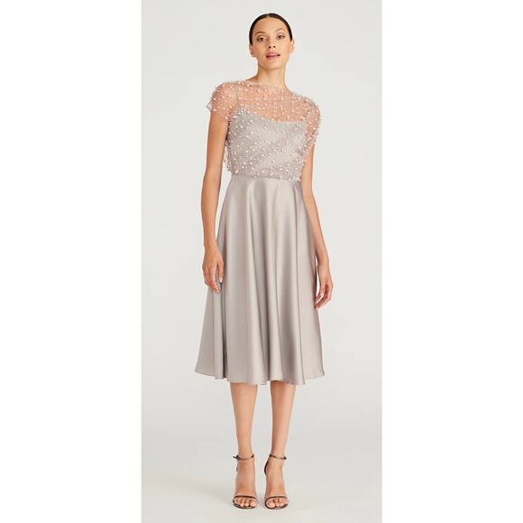 Theia Gray Pearl Lori Glimmer Satin Dress 4 NWT - Picture 1 of 15